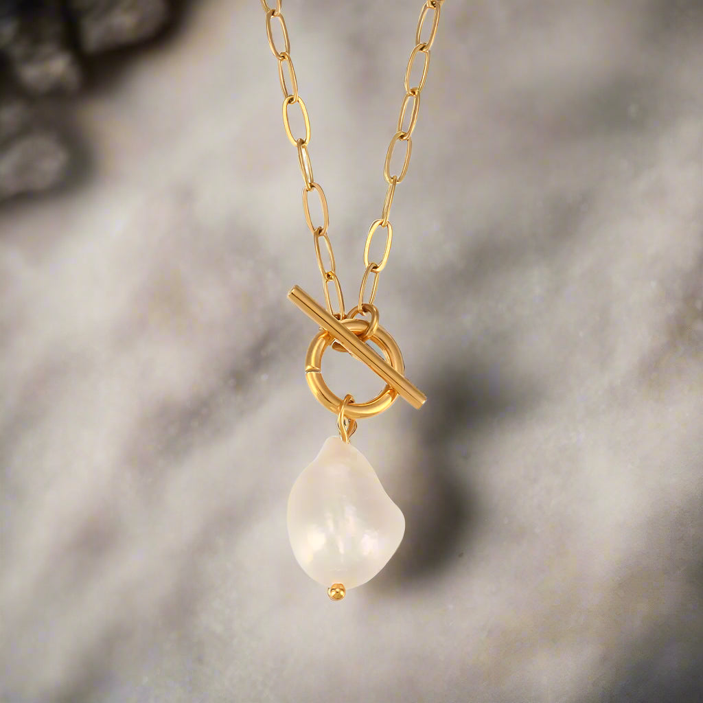 Dây chuyền dáng xích mặt ngọc trai baorque thời trang Hity