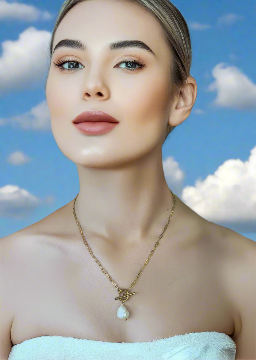 Dây chuyền dáng xích mặt ngọc trai baorque thời trang Hity