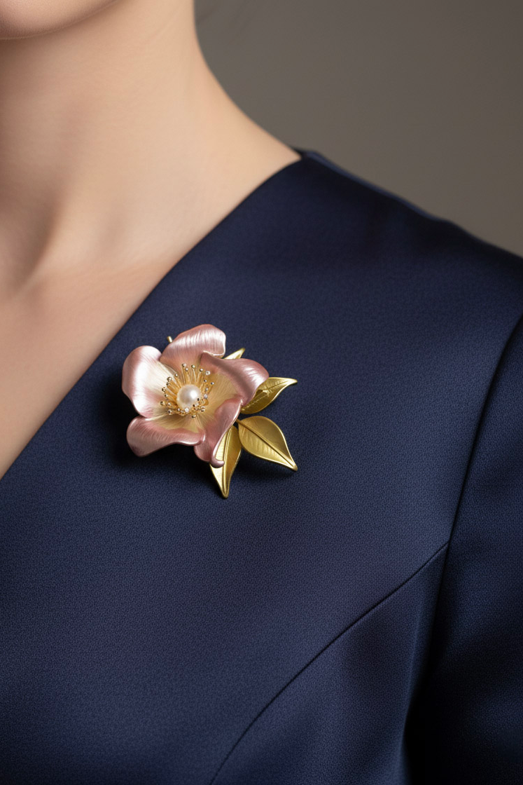 Cài áo hoa hồng đính ngọc trai baroque thời trang Hity