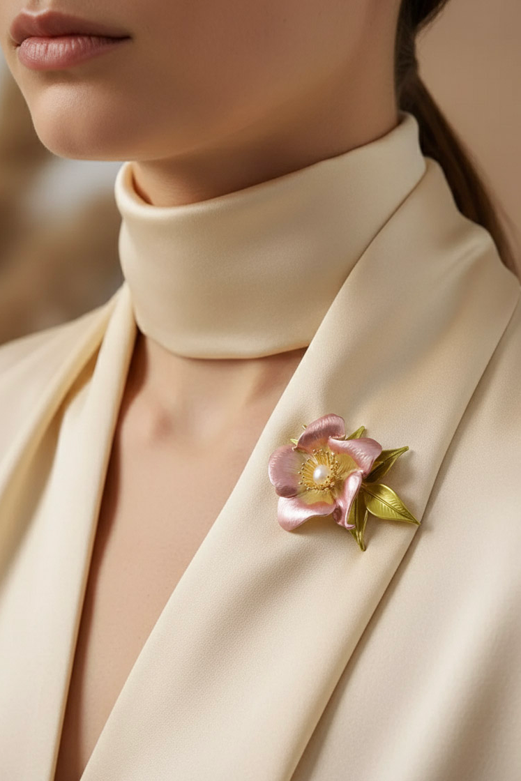Cài áo hoa hồng đính ngọc trai baroque thời trang Hity