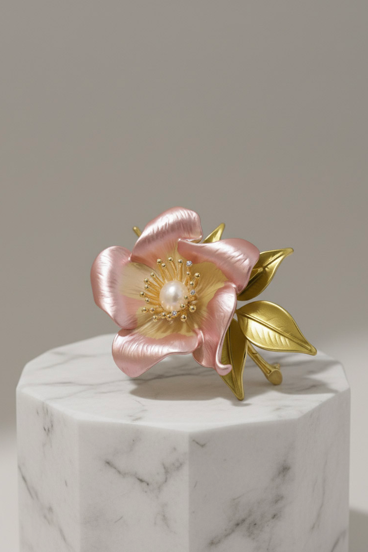 Cài áo hoa hồng đính ngọc trai baroque thời trang Hity