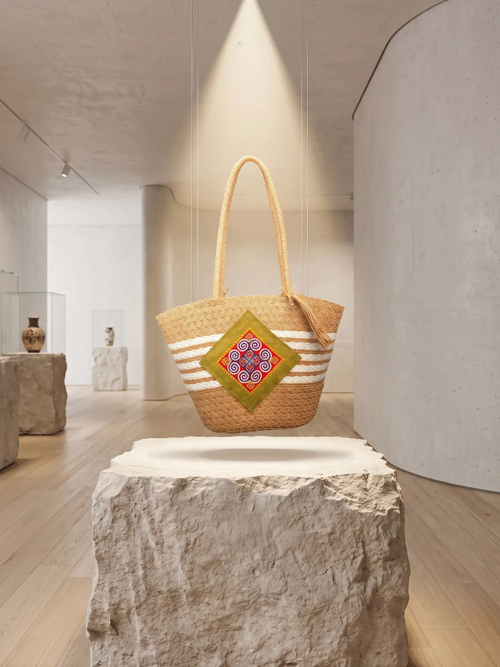Giỏ tote cói trang trí thổ cẩm thời trang Hity
