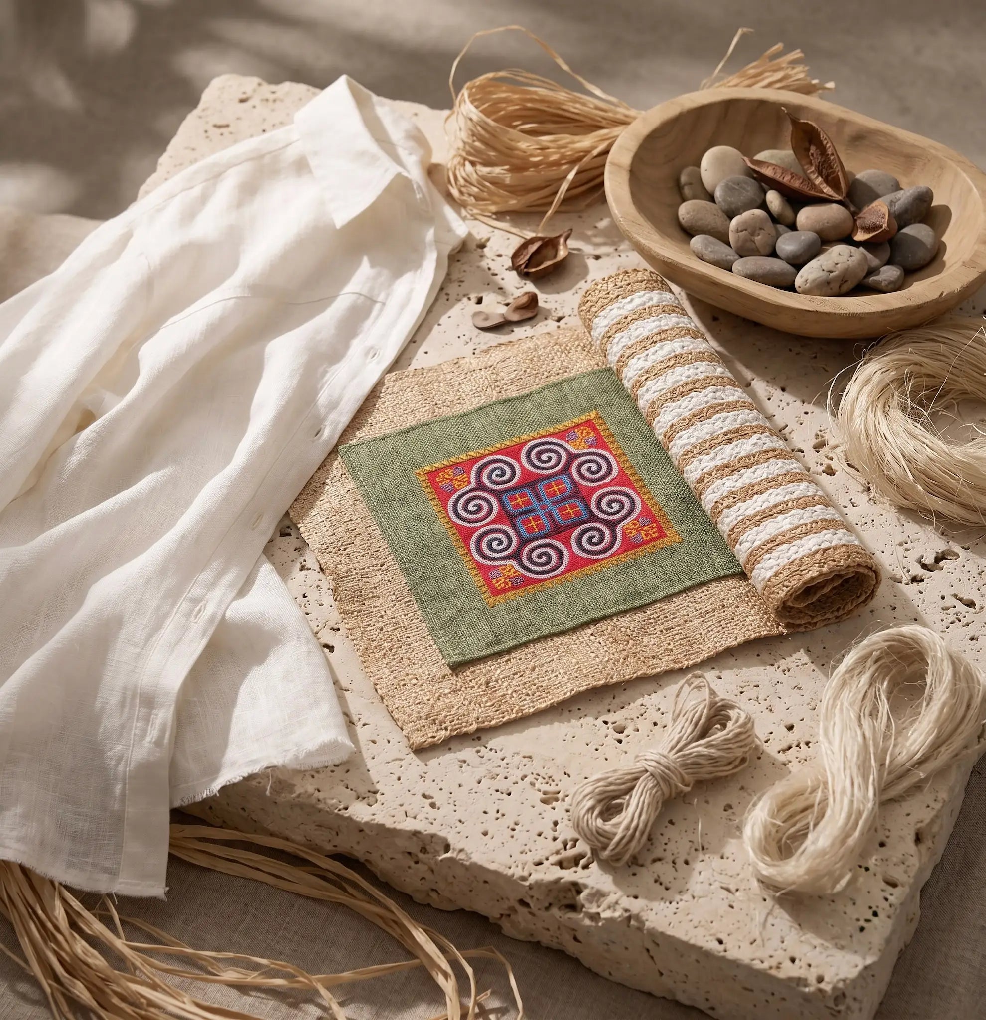 Giỏ tote cói trang trí thổ cẩm thời trang Hity