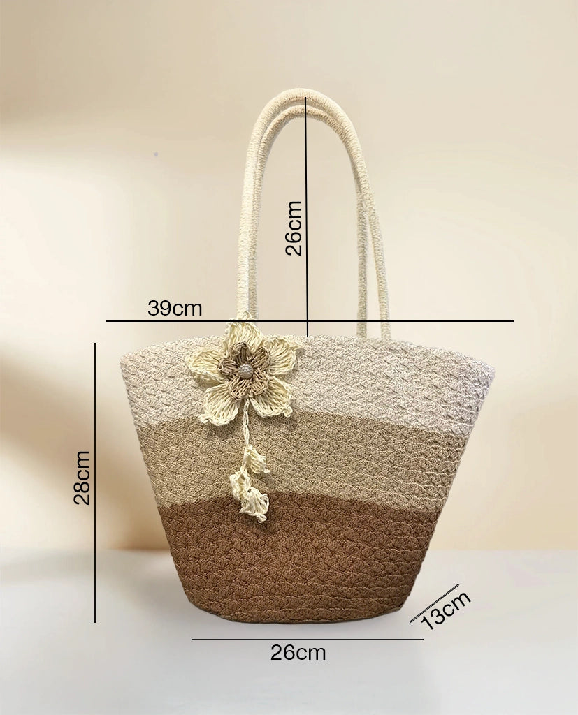 Giỏ cói phối thổ cẩm dáng tote thời trang Hity