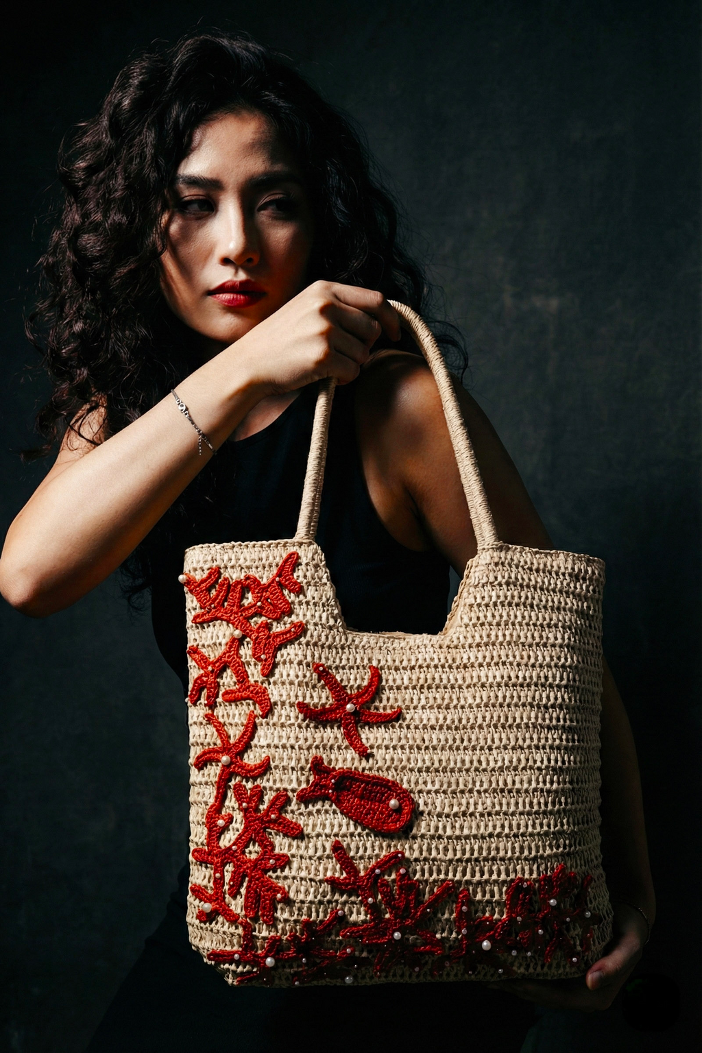 Giỏ cói giấy dáng tote mềm trang trí vỏ sò ốc thời trang Hity