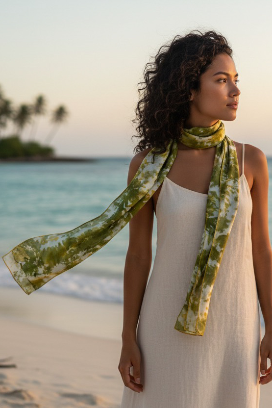 Khăn choàng lụa nhuộm màu loang tie dye thời trang Hity