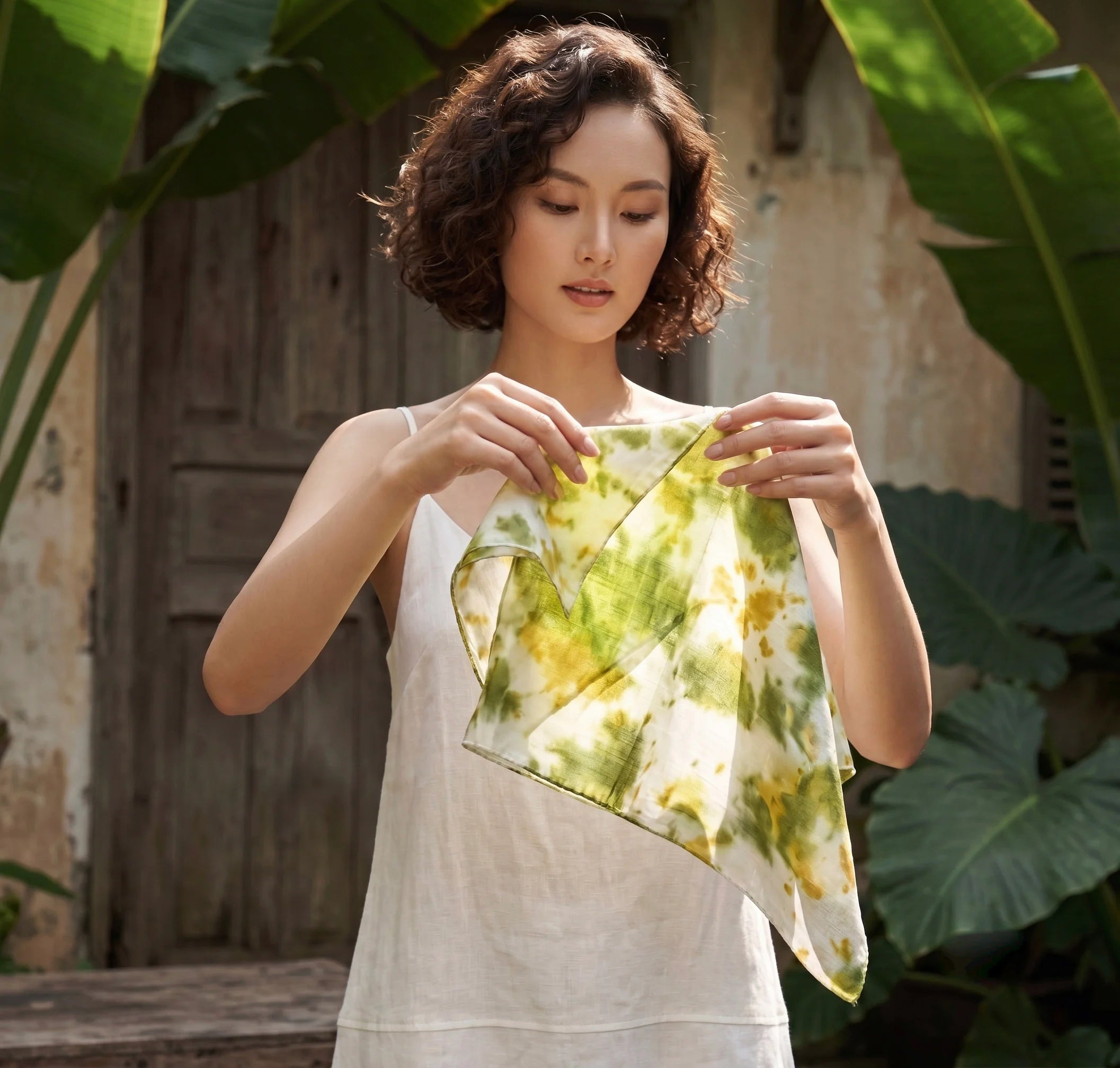 Khăn lụa tơ tằm nhuộm loang tiedye vuông mini thời trang Hity