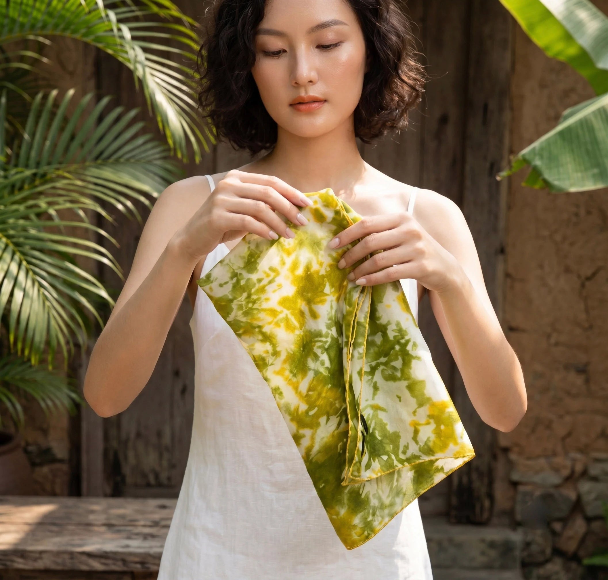 Khăn lụa tơ tằm nhuộm loang tiedye vuông thời trang Hity