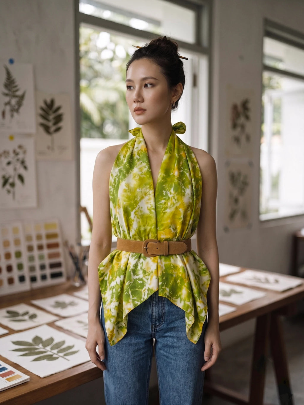 Khăn lụa tơ tằm nhuộm loang tiedye vuông thời trang Hity