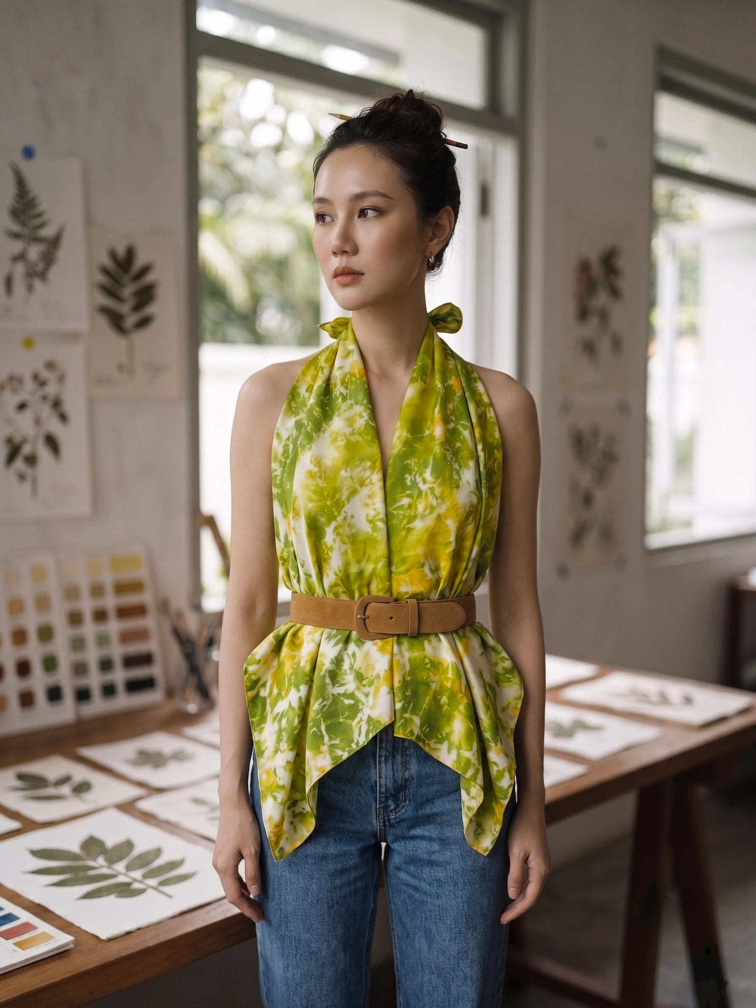 Khăn lụa tơ tằm nhuộm loang tiedye vuông thời trang Hity