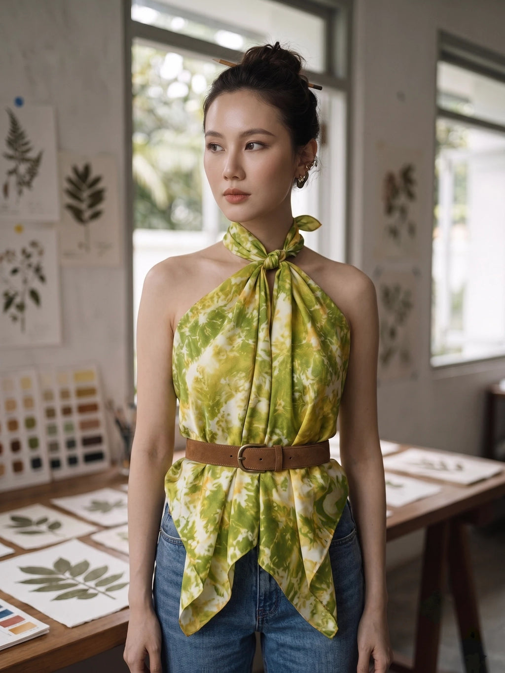 Khăn lụa tơ tằm nhuộm loang tiedye vuông thời trang Hity