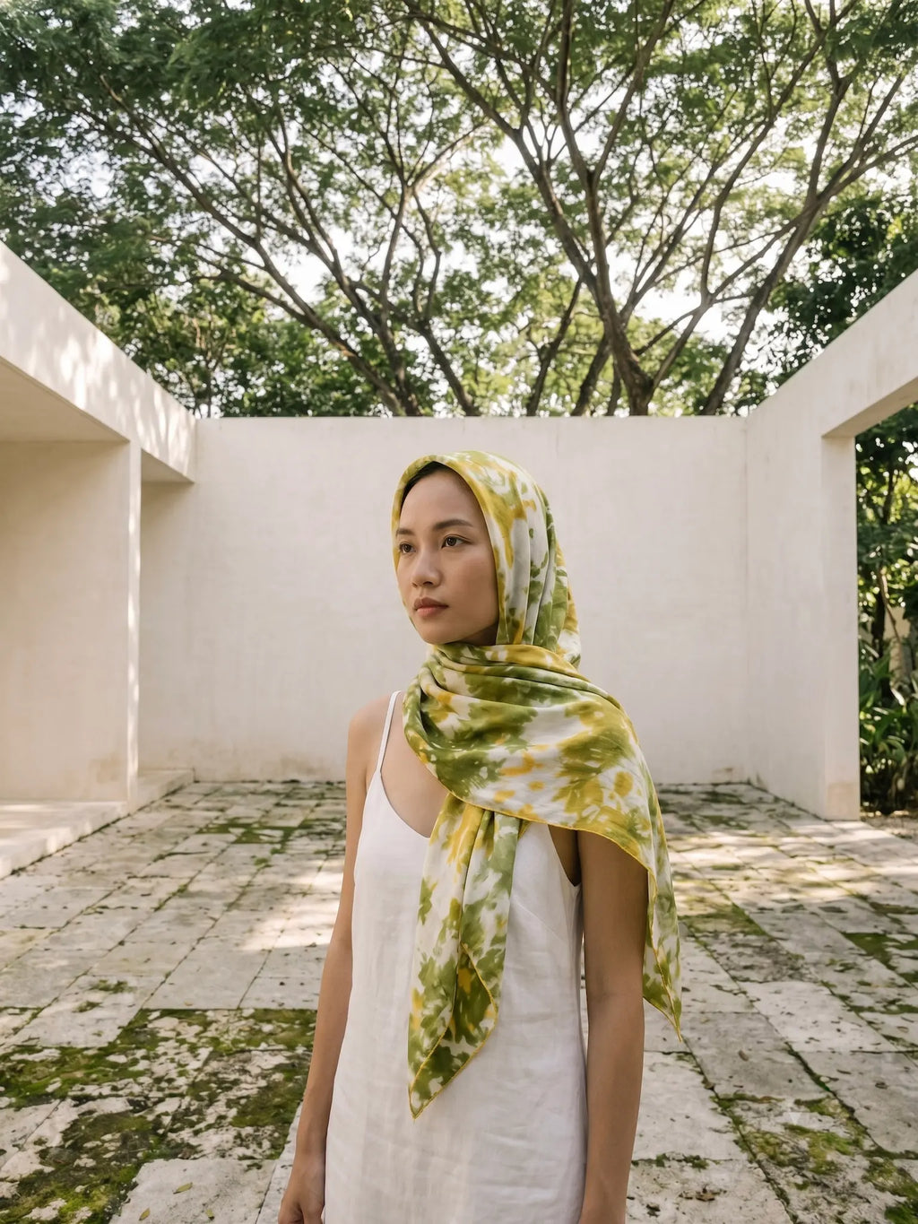 Khăn lụa tơ tằm nhuộm loang tiedye oversize thời trang Hity