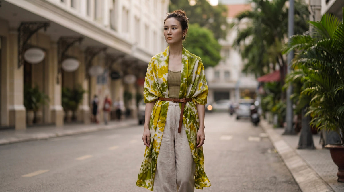 Khăn lụa tơ tằm nhuộm loang tiedye oversize thời trang Hity