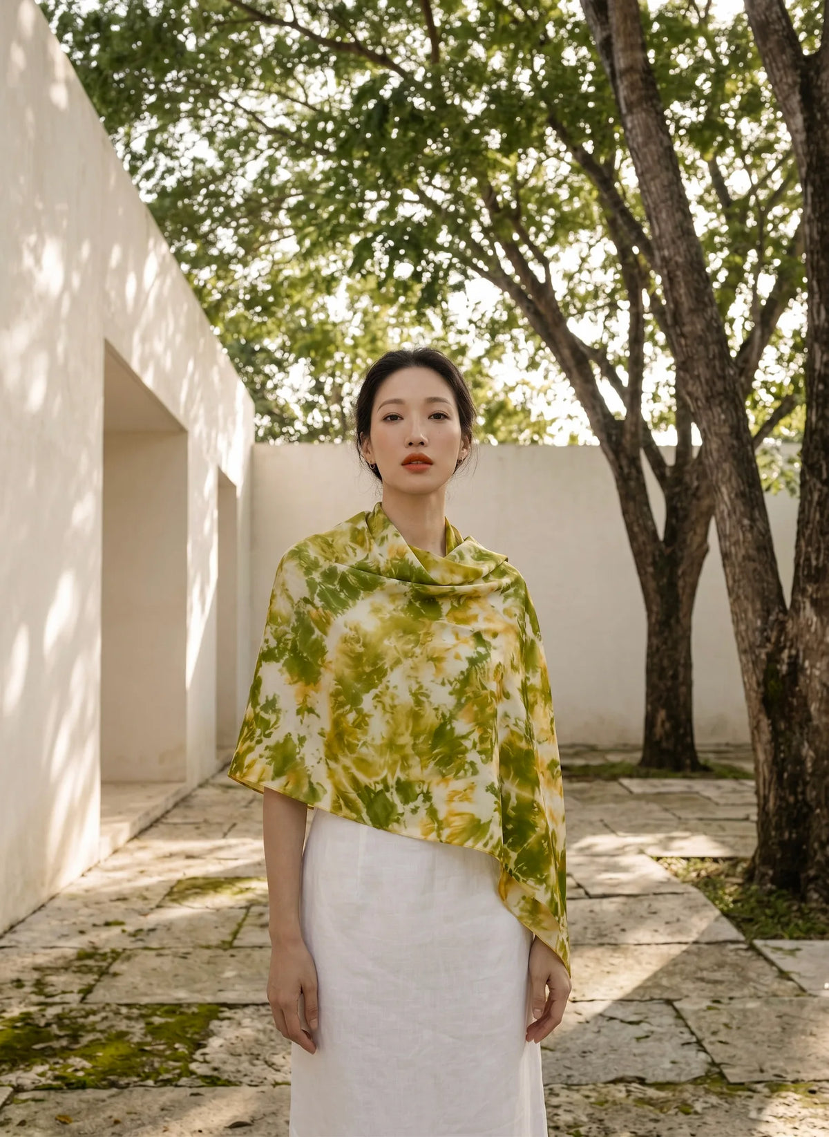 Khăn lụa tơ tằm nhuộm loang tiedye oversize thời trang Hity