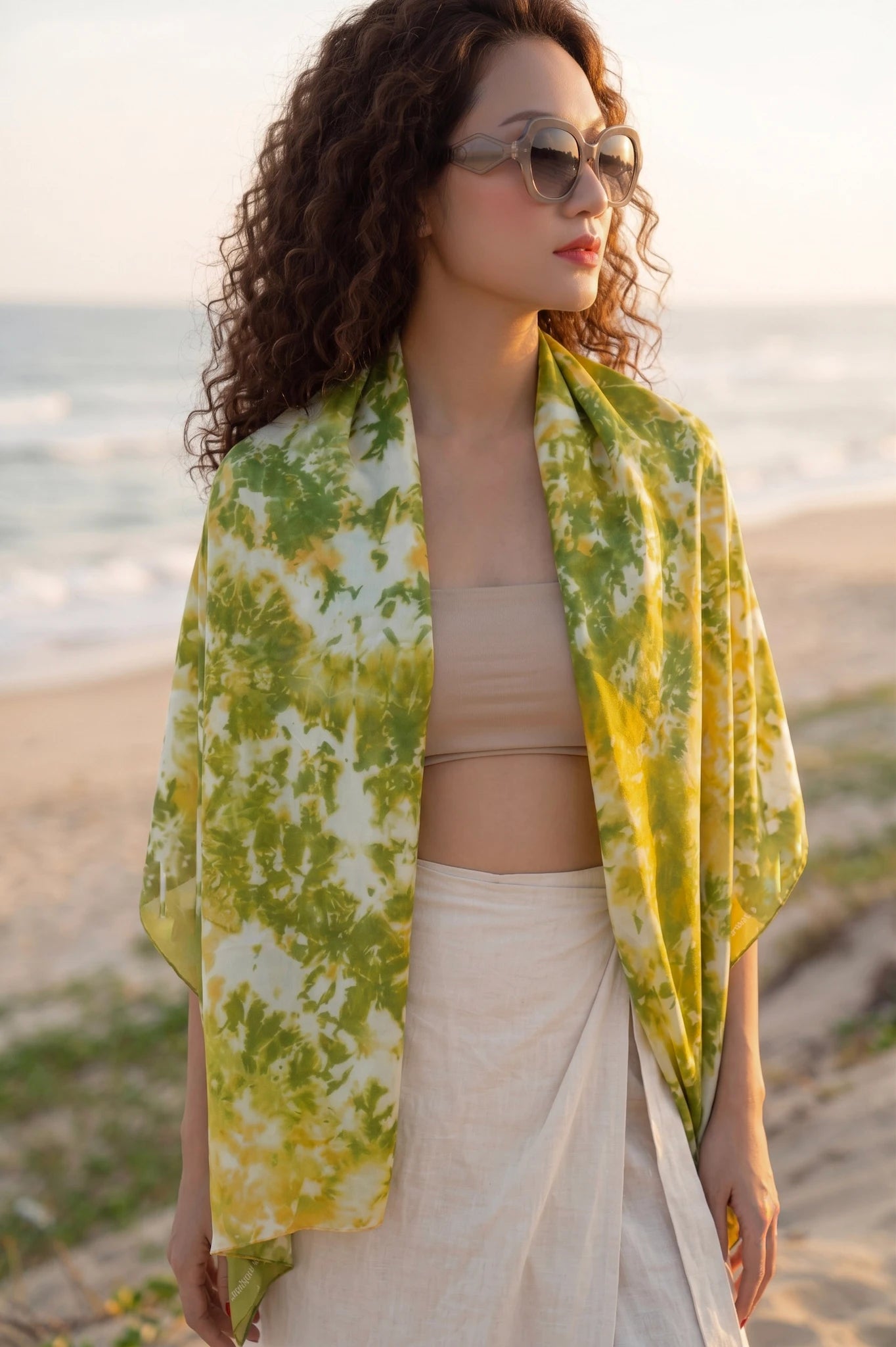 Khăn lụa tơ tằm nhuộm loang tiedye oversize thời trang Hity