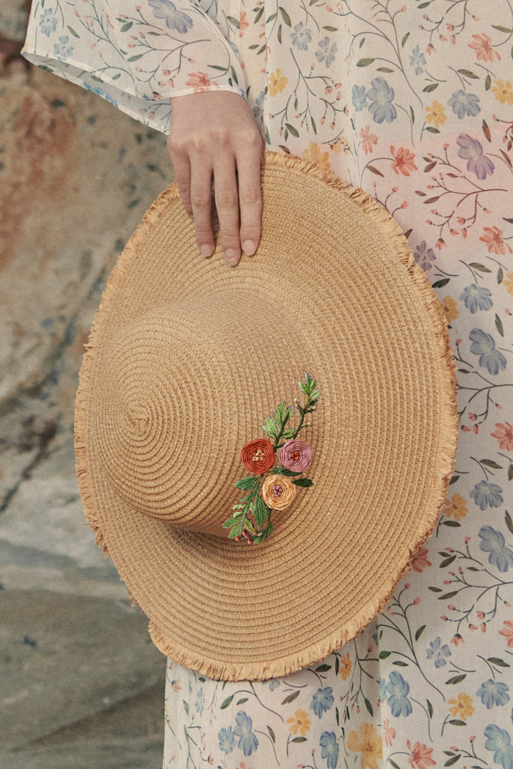 Mũ nón cói vành rộng thêu tay thời trang Hity