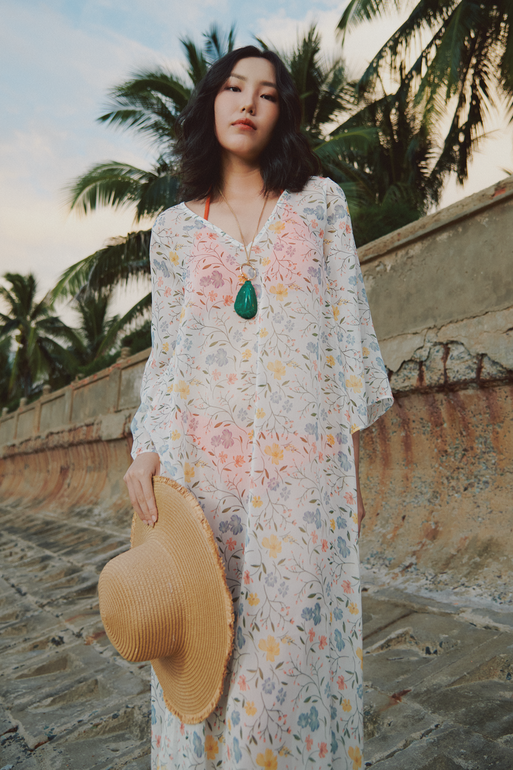 Mũ nón cói vành rộng thêu tay thời trang Hity