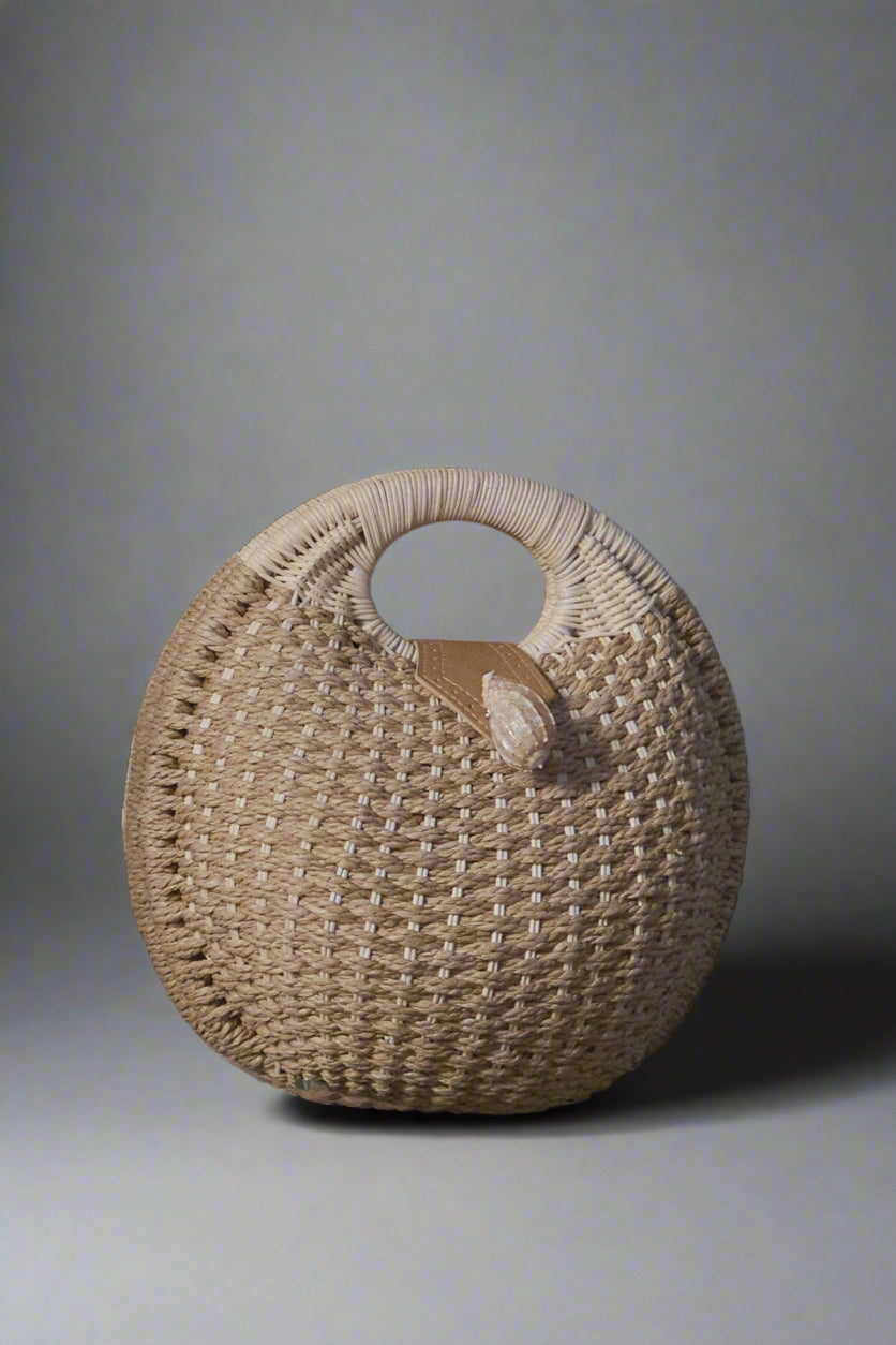 Giỏ túi mây đan thủ công dáng trứng tròn cầm tay thời trang Hity