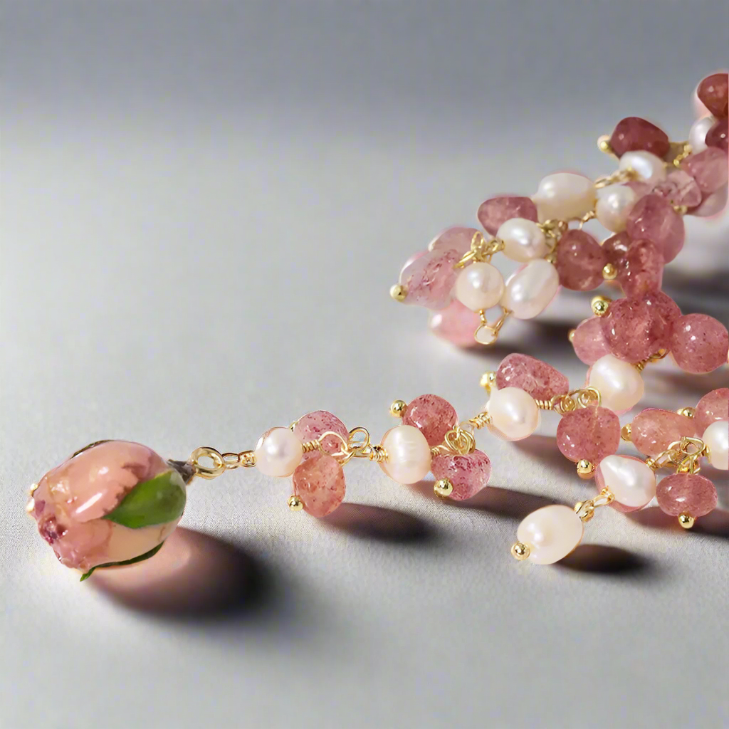 Vòng cổ đá thạch anh charm ngọc trai baroque thời trang Hity