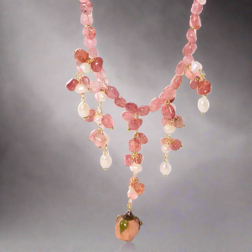 Vòng cổ đá thạch anh charm ngọc trai baroque thời trang Hity