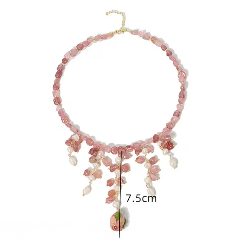 Vòng cổ đá thạch anh charm ngọc trai baroque thời trang Hity