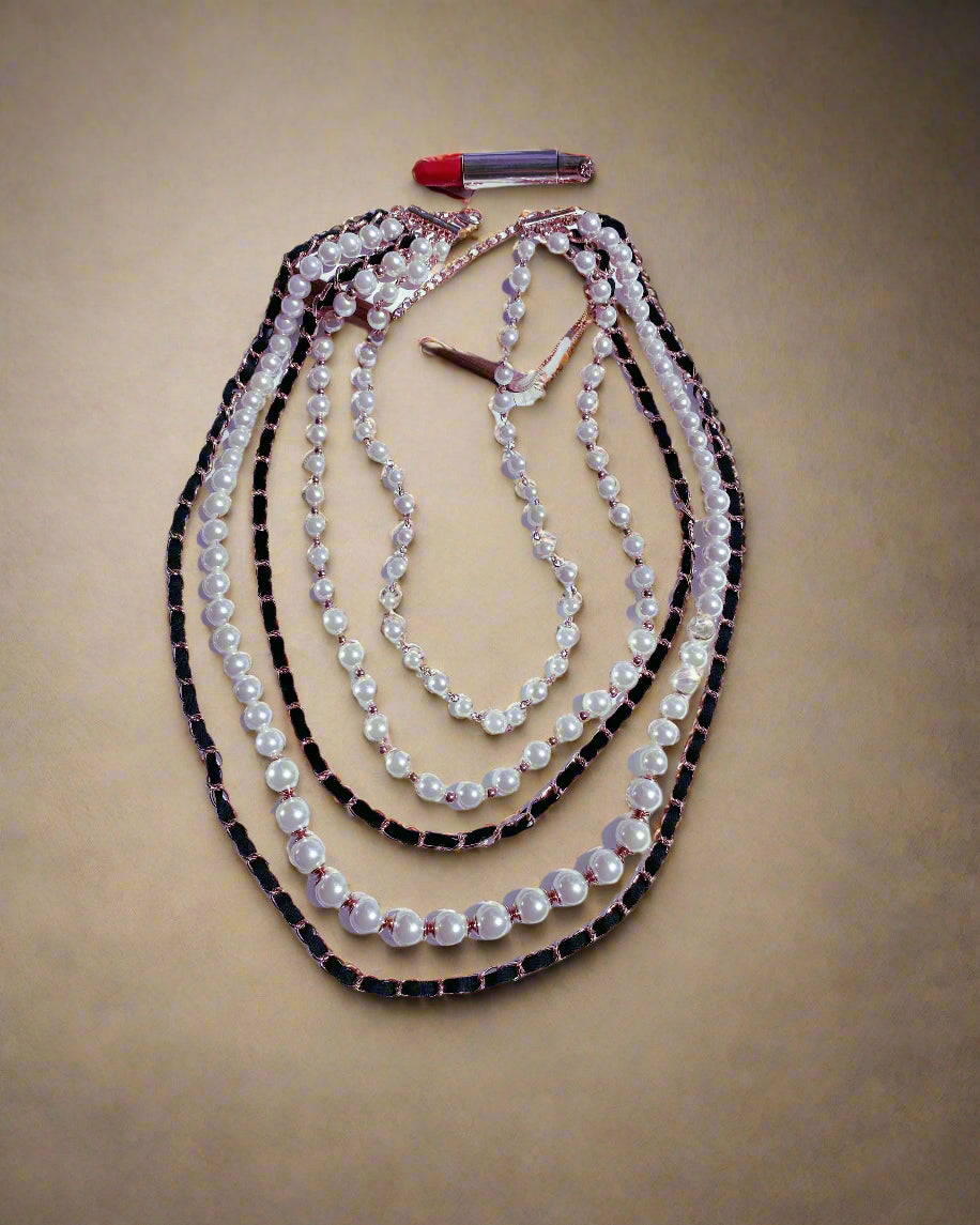 Vòng cổ nhiều tầng layer ngọc trai phối xích vàng thời trang Hity