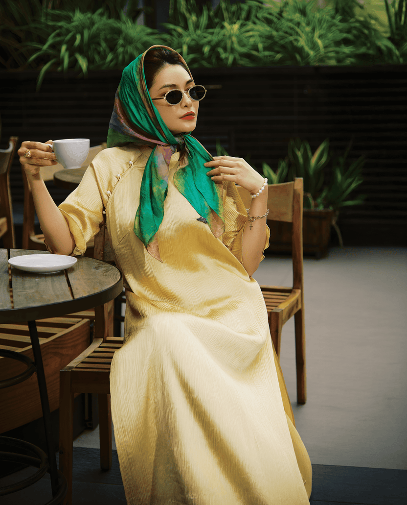 Áo Dài Lãnh Tơ Tằm Hoàng Kim ADA009 - Hity