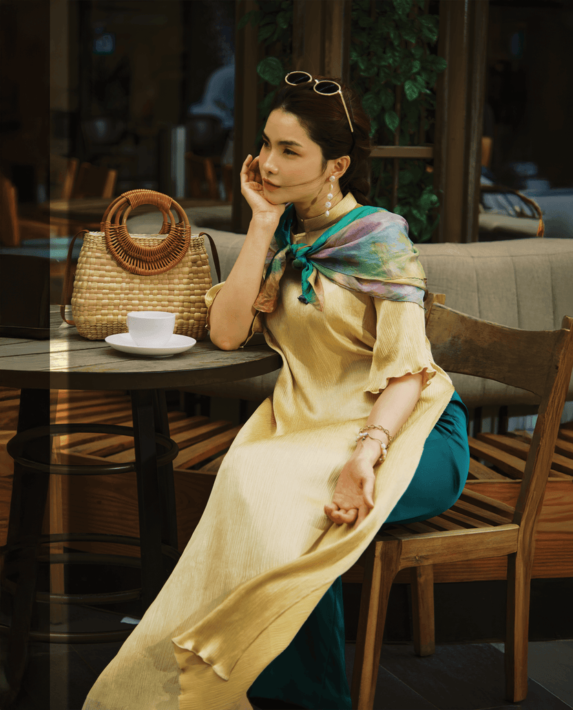 Áo Dài Lãnh Tơ Tằm Hoàng Kim ADA009 - Hity