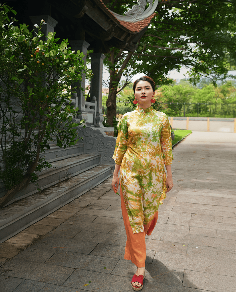 Áo Dài Lụa Thuỷ Ấn Phiêu Vân ADA012 - Hity