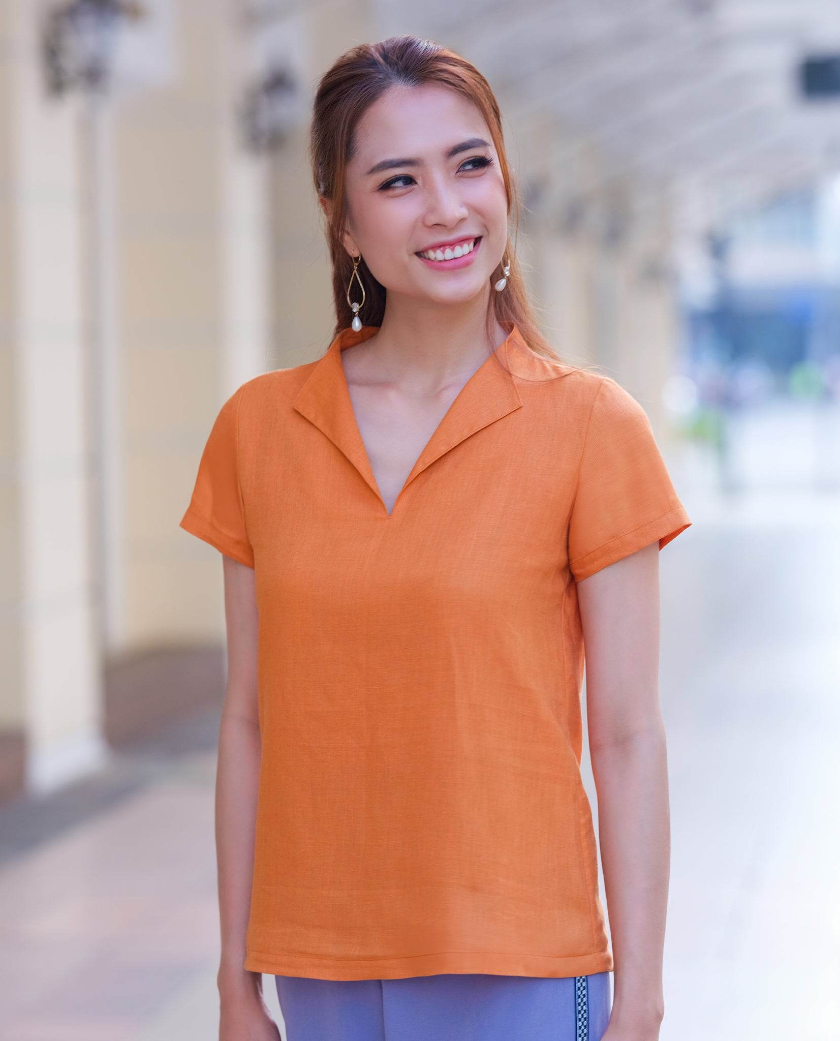 Áo Cổ Ve Linen Gạch TOP158 - Hity