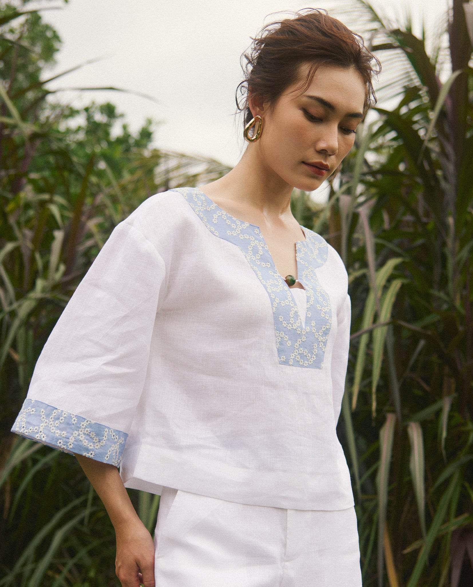 Áo Linen Thêu Thảo TOP233 - Hity