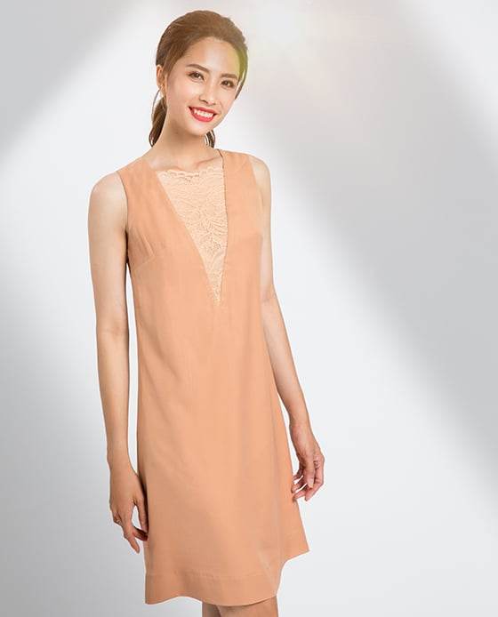 Đầm Suông Phối Ren Latte DRE081 - Hity