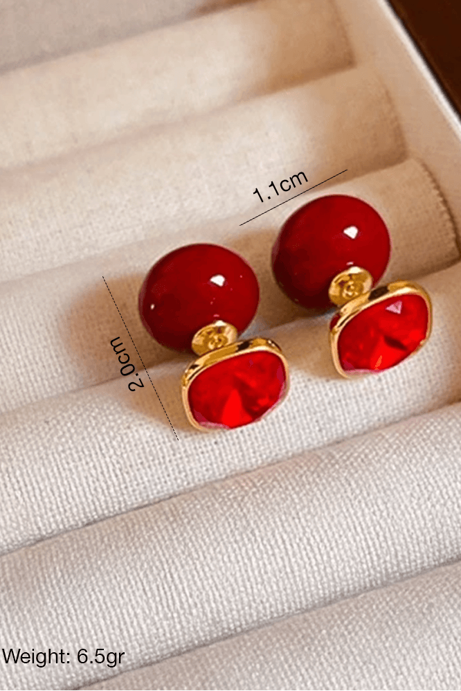 Bông tai đỏ chuôi đại thời trang Hity