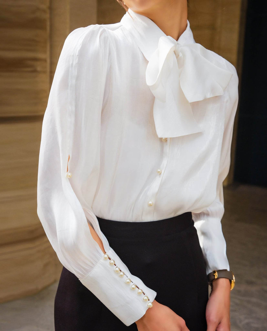 Áo Sơ Mi Organza Ngà TOP149 - Hity