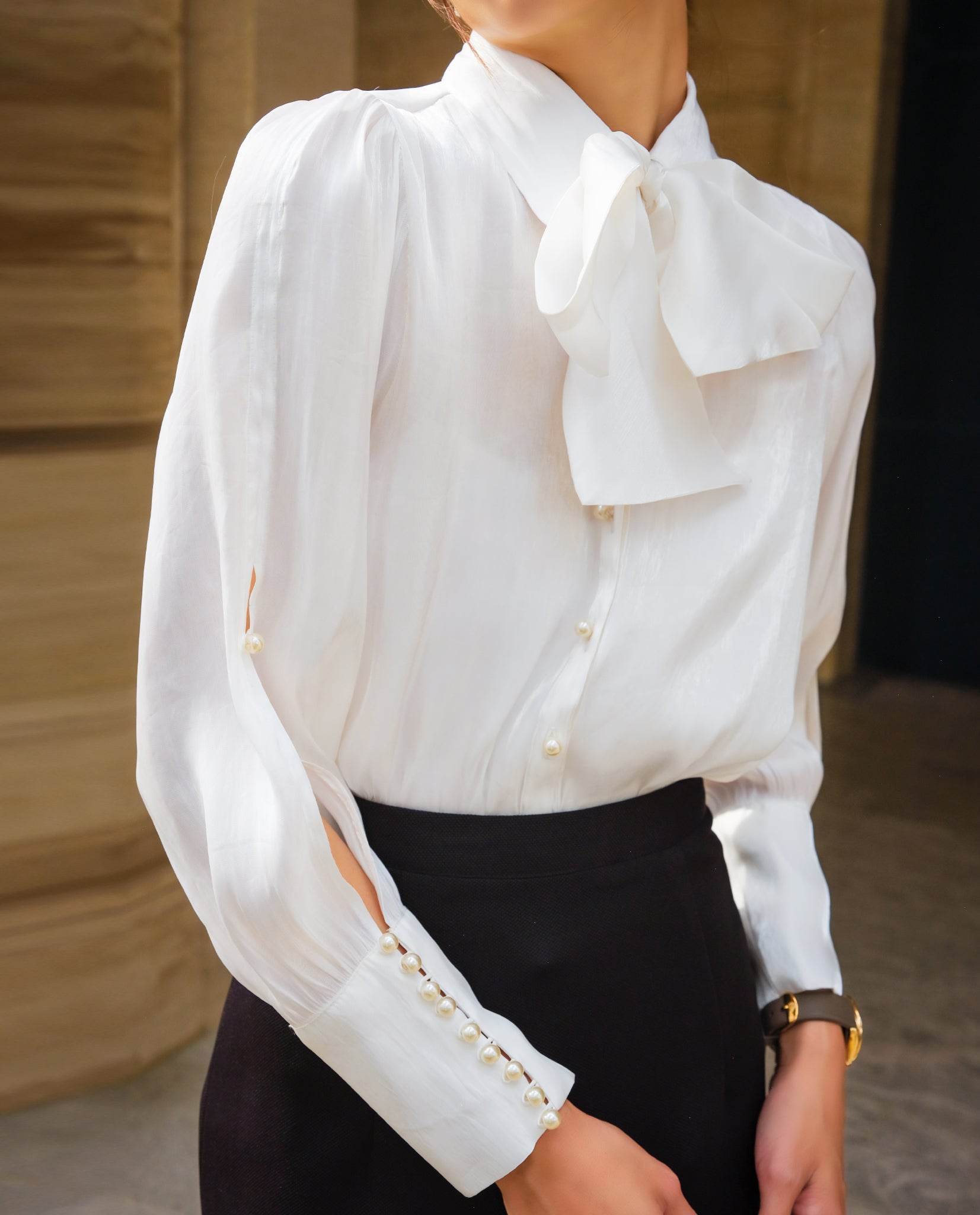 Áo Sơ Mi Organza Ngà TOP149 - Hity