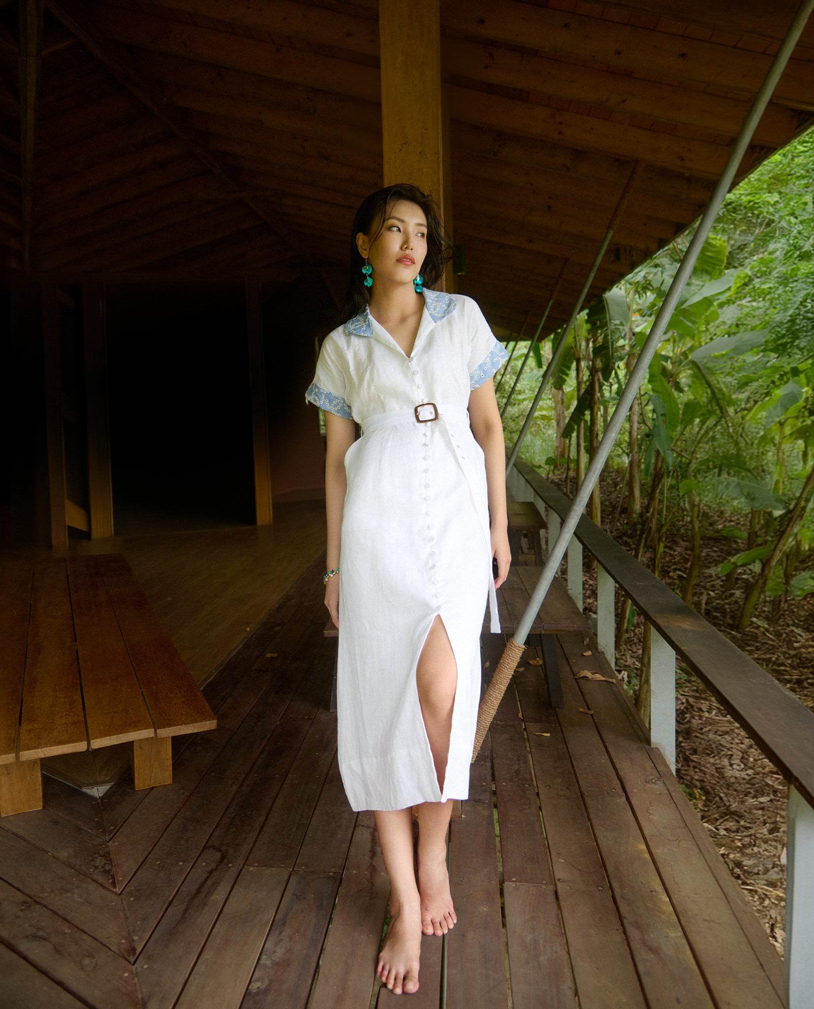 Đầm Sơ Mi Linen Thêu Thảo DRE173 - Hity