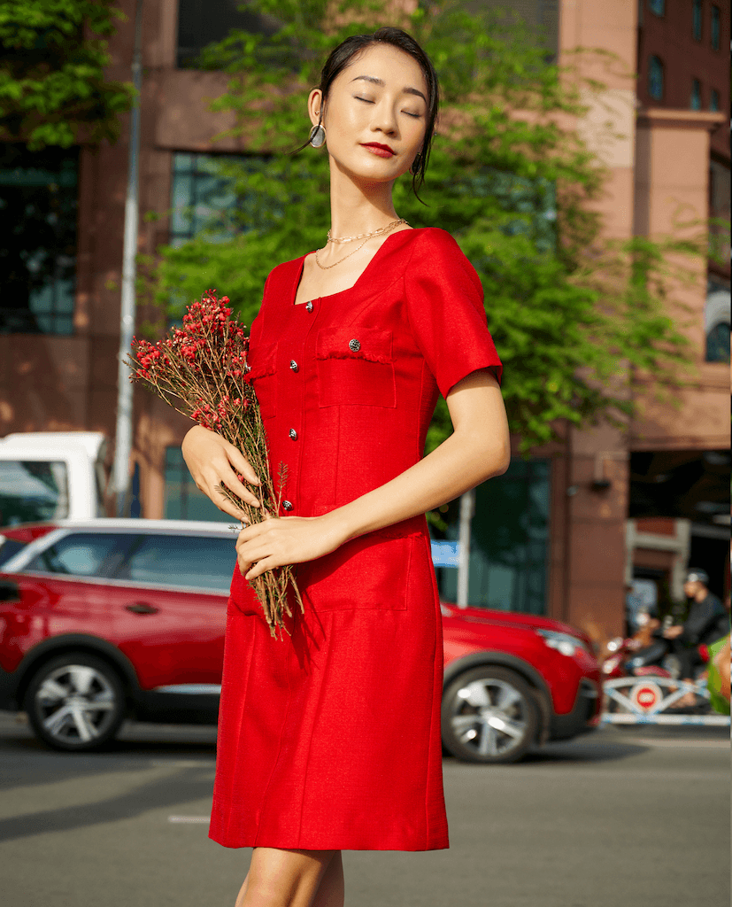 Đầm Cổ Vuông Tweed Lộc DRE190 - Hity