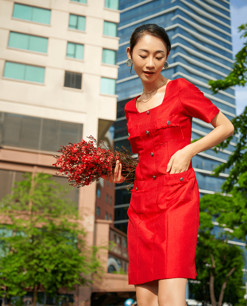 Đầm Cổ Vuông Tweed Lộc DRE190 - Hity