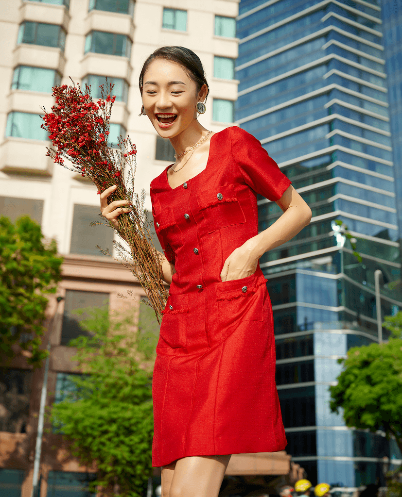 Đầm Cổ Vuông Tweed Lộc DRE190 - Hity