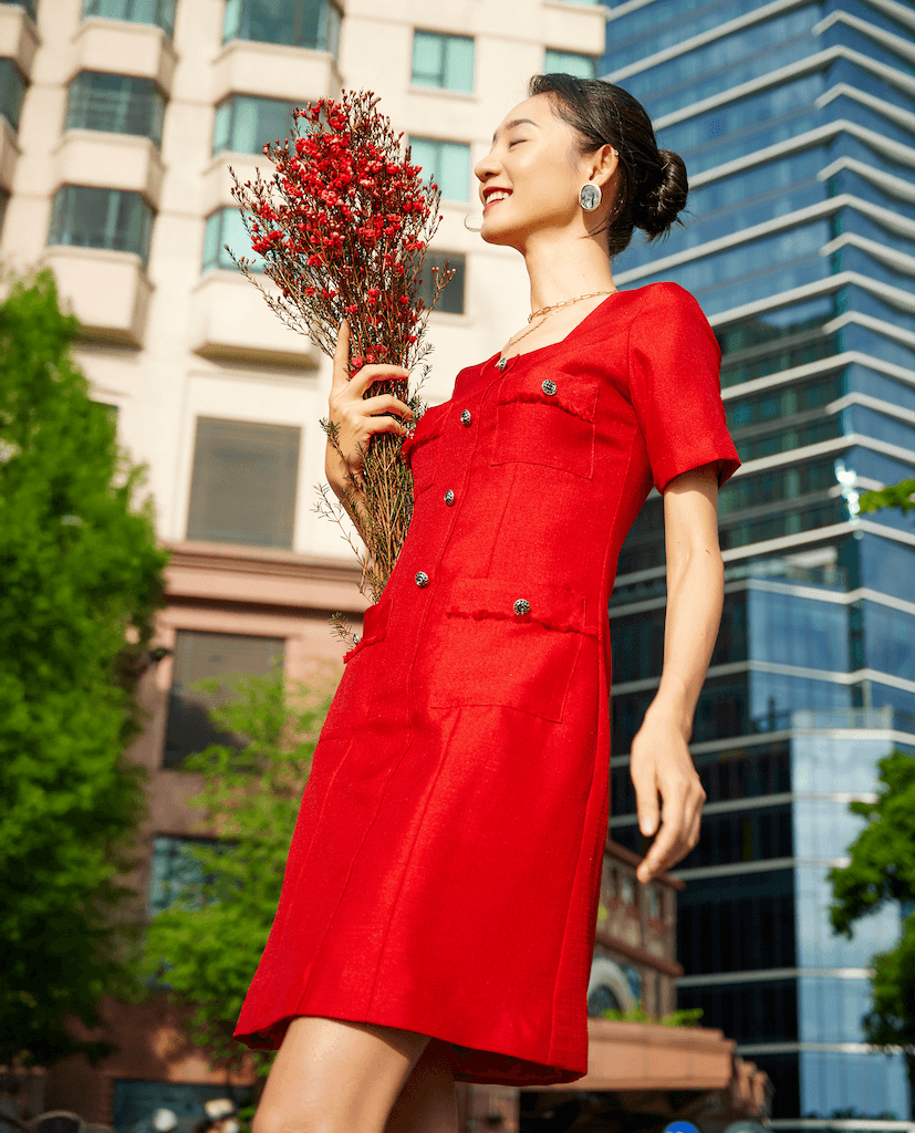 Đầm Cổ Vuông Tweed Lộc DRE190 - Hity