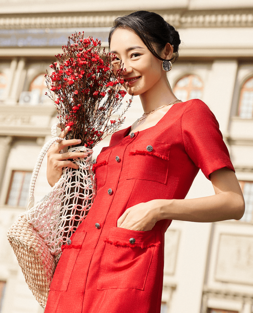 Đầm Cổ Vuông Tweed Lộc DRE190 - Hity