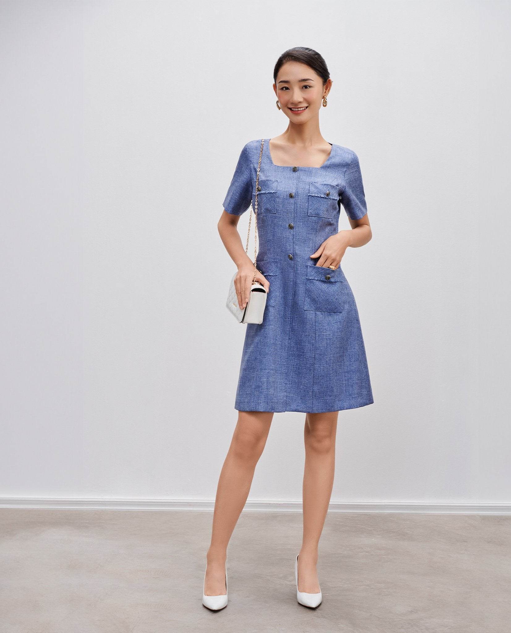 Đầm Tweed Cổ Vuông Thạch DRE190 - Hity