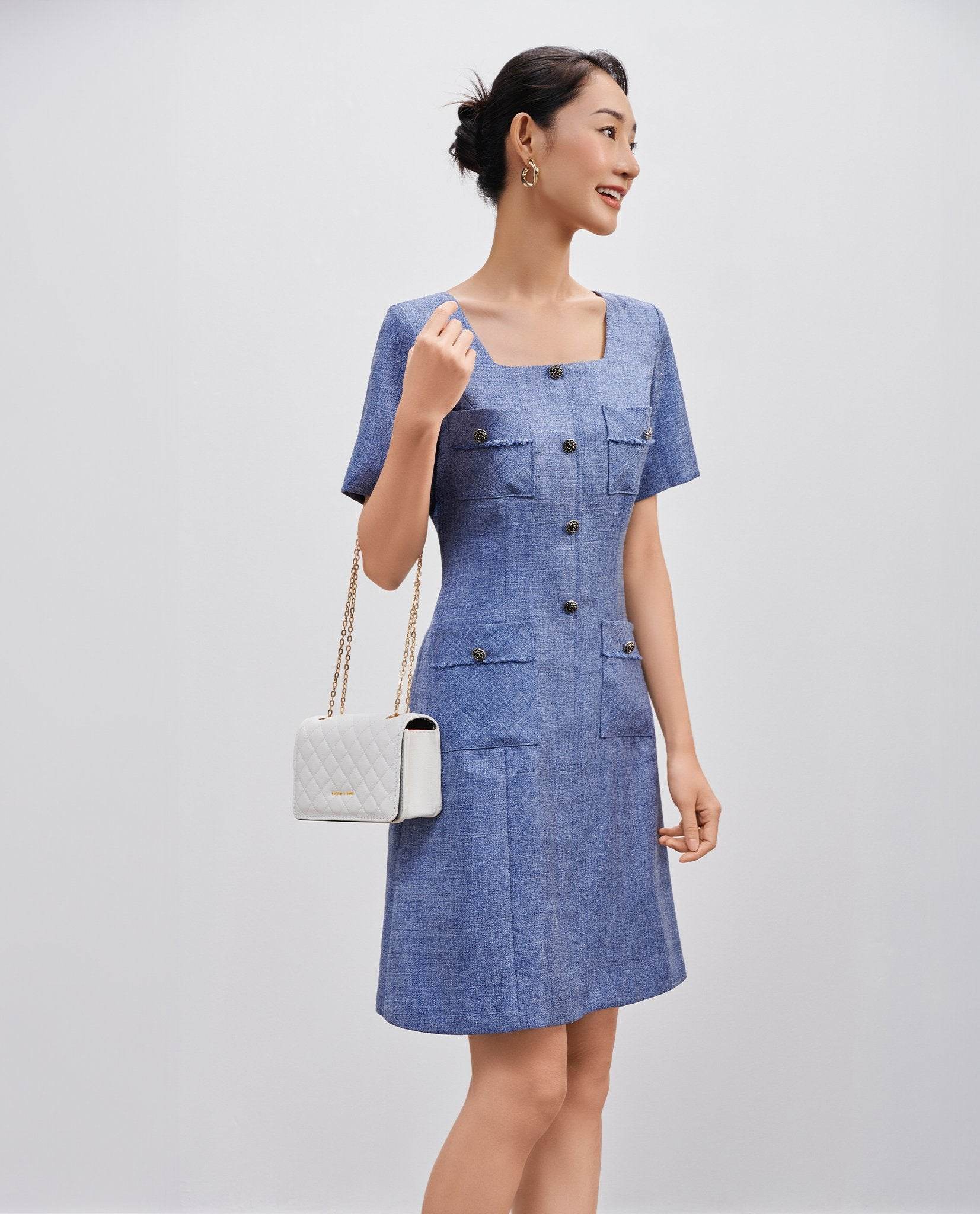 Đầm Tweed Cổ Vuông Thạch DRE190 - Hity