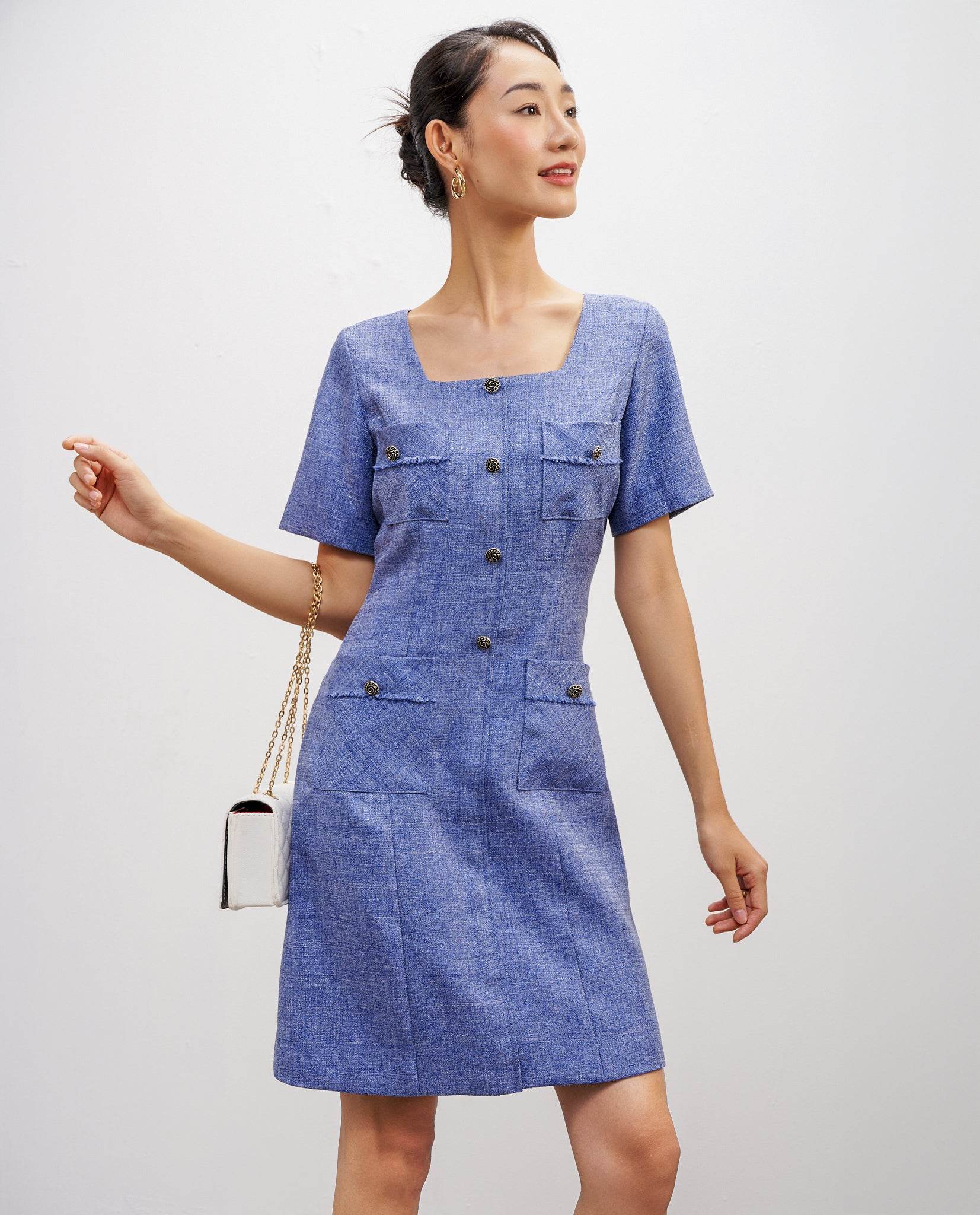 Đầm Tweed Cổ Vuông Thạch DRE190 - Hity