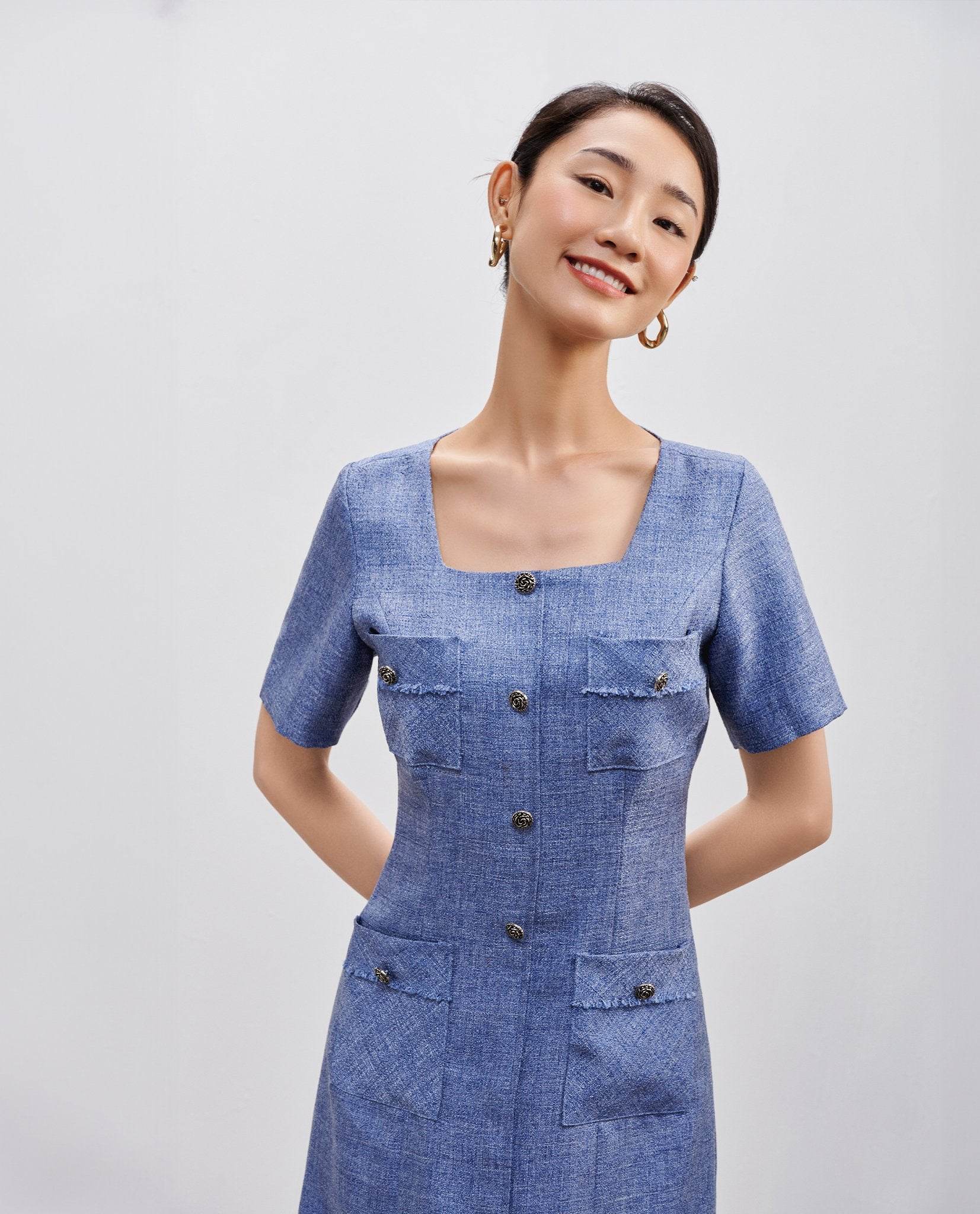 Đầm Tweed Cổ Vuông Thạch DRE190 - Hity