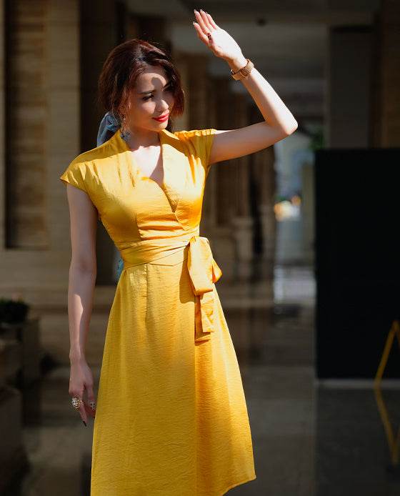 Đầm Cổ Sam Tuscany DRE145 Vàng Hoàng Yến - Hity