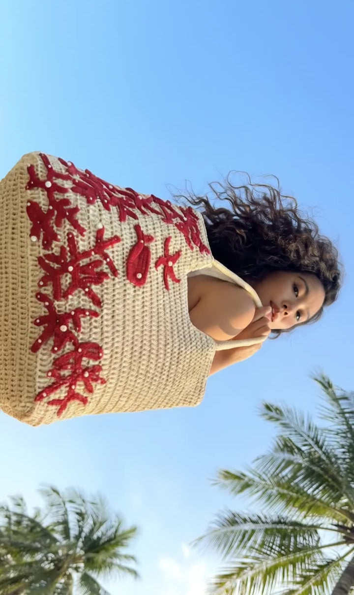 Giỏ cói giấy dáng tote mềm trang trí vỏ sò ốc thời trang Hity