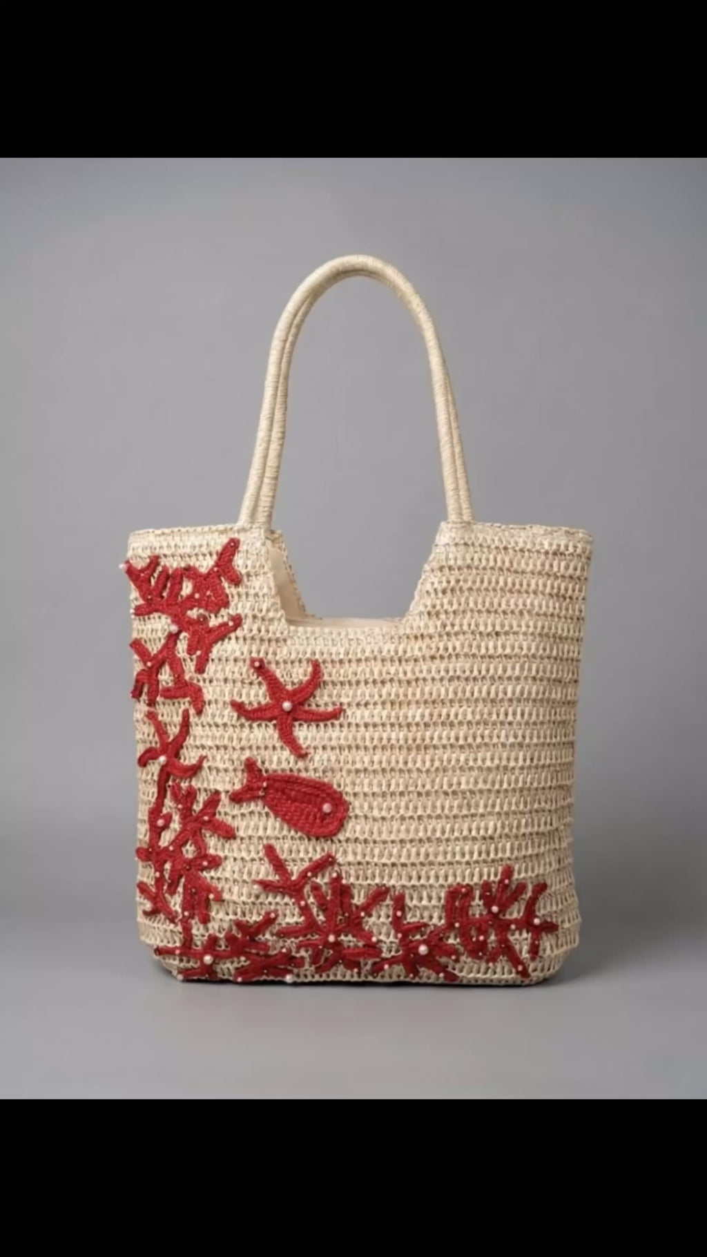 Giỏ cói giấy dáng tote mềm trang trí vỏ sò ốc thời trang Hity