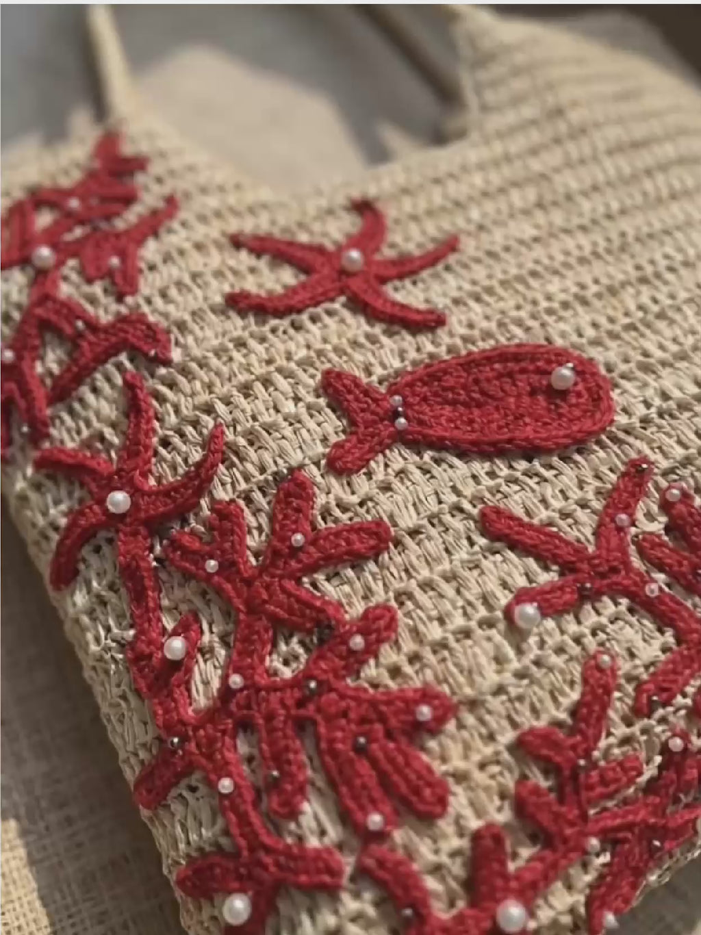 Giỏ cói giấy dáng tote mềm trang trí vỏ sò ốc thời trang Hity