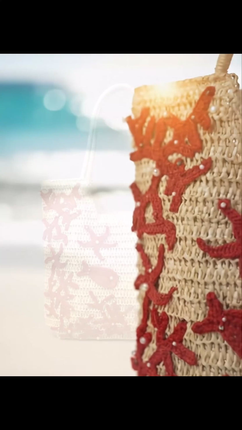 Giỏ cói giấy dáng tote mềm trang trí vỏ sò ốc thời trang Hity